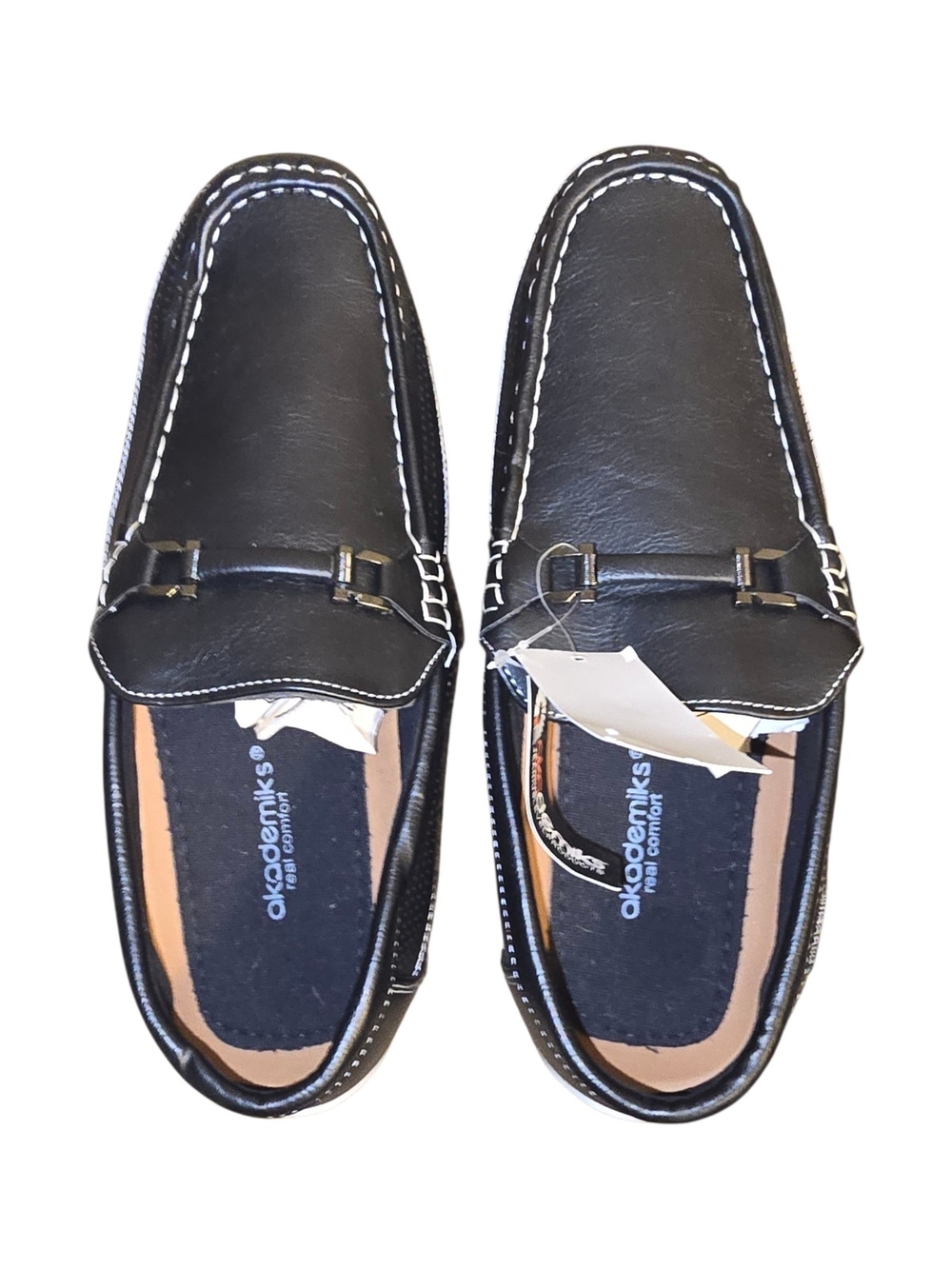 Akademiks Black Slip-On Driving Loafers with White Stitching